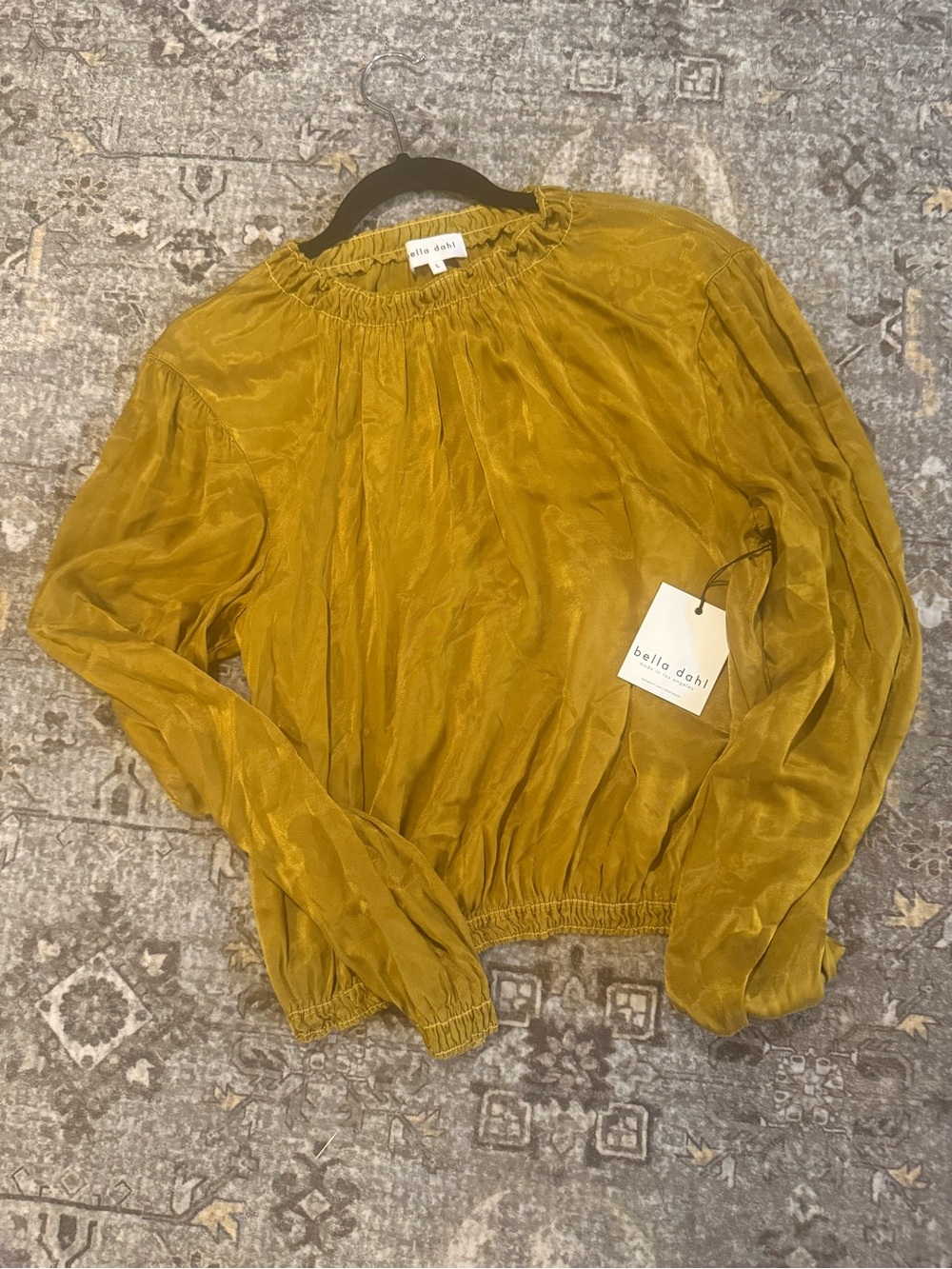 NEW Bella Dahl Mustard Gold Smocked Blouson High Neck Blouse